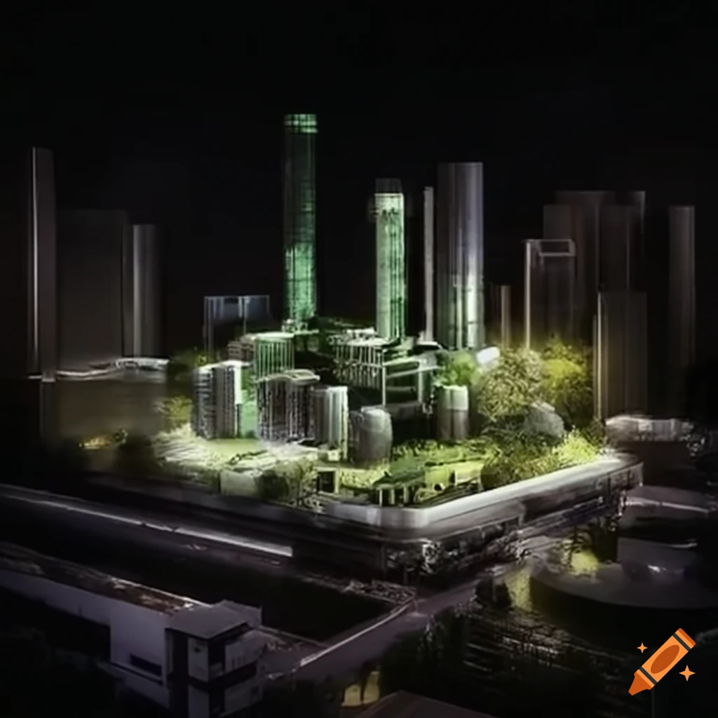 Futuristic bio-mass plant in a residential neighborhood