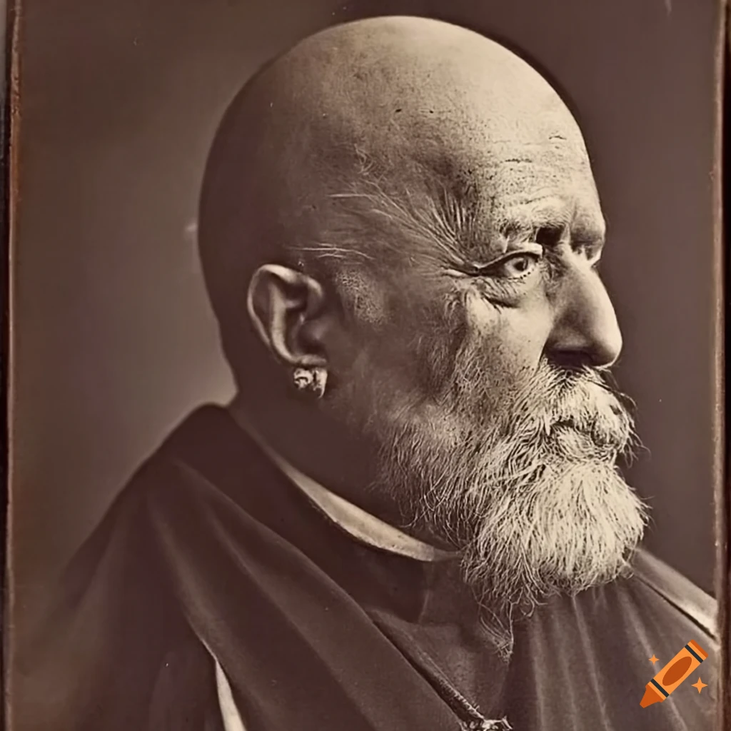 Antique photo of a priest with a horrified expression