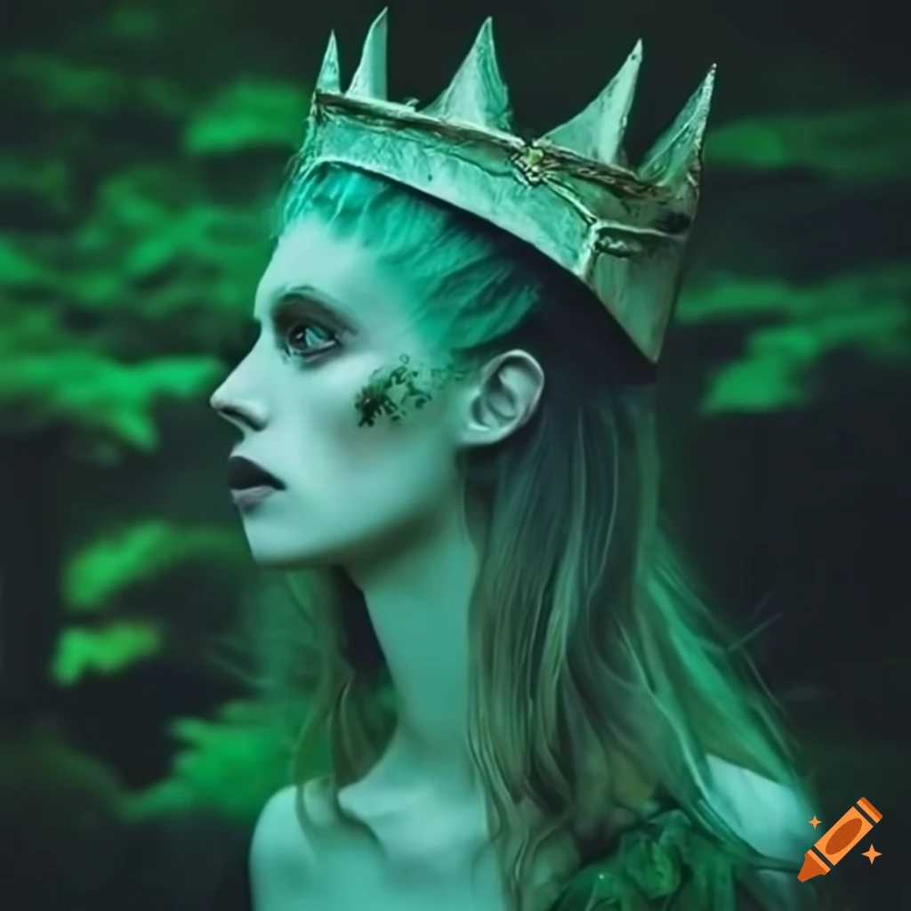 Regal lich king with a crown in a mysterious green atmosphere