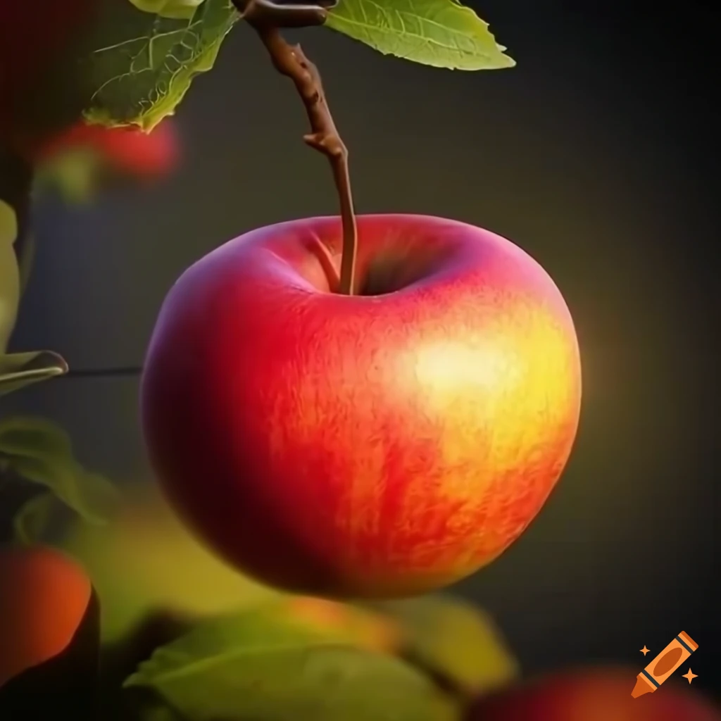 Child picking a bright red apple from a tree under sunlight