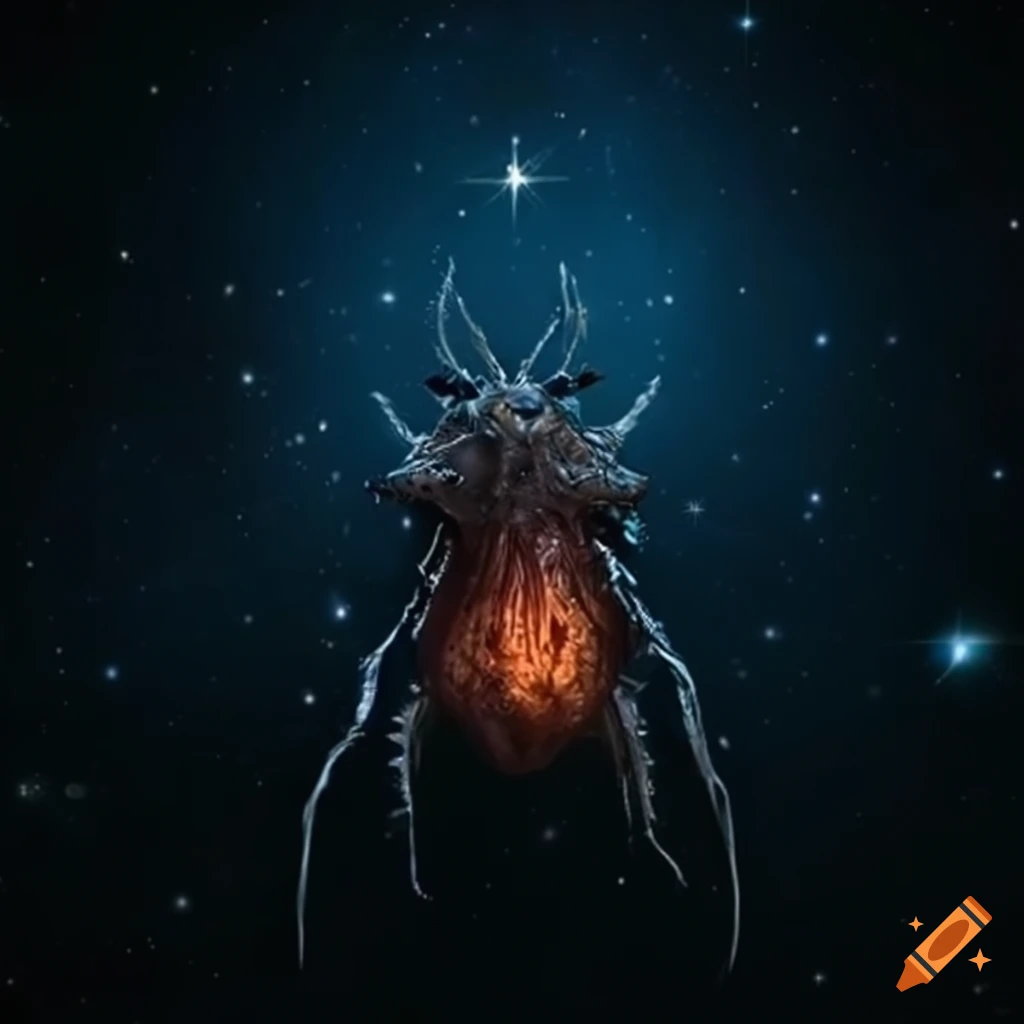 Bug-like science fiction monster made of space matter consuming constellations