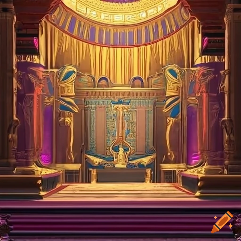 Side angle view of an Egyptian throne room