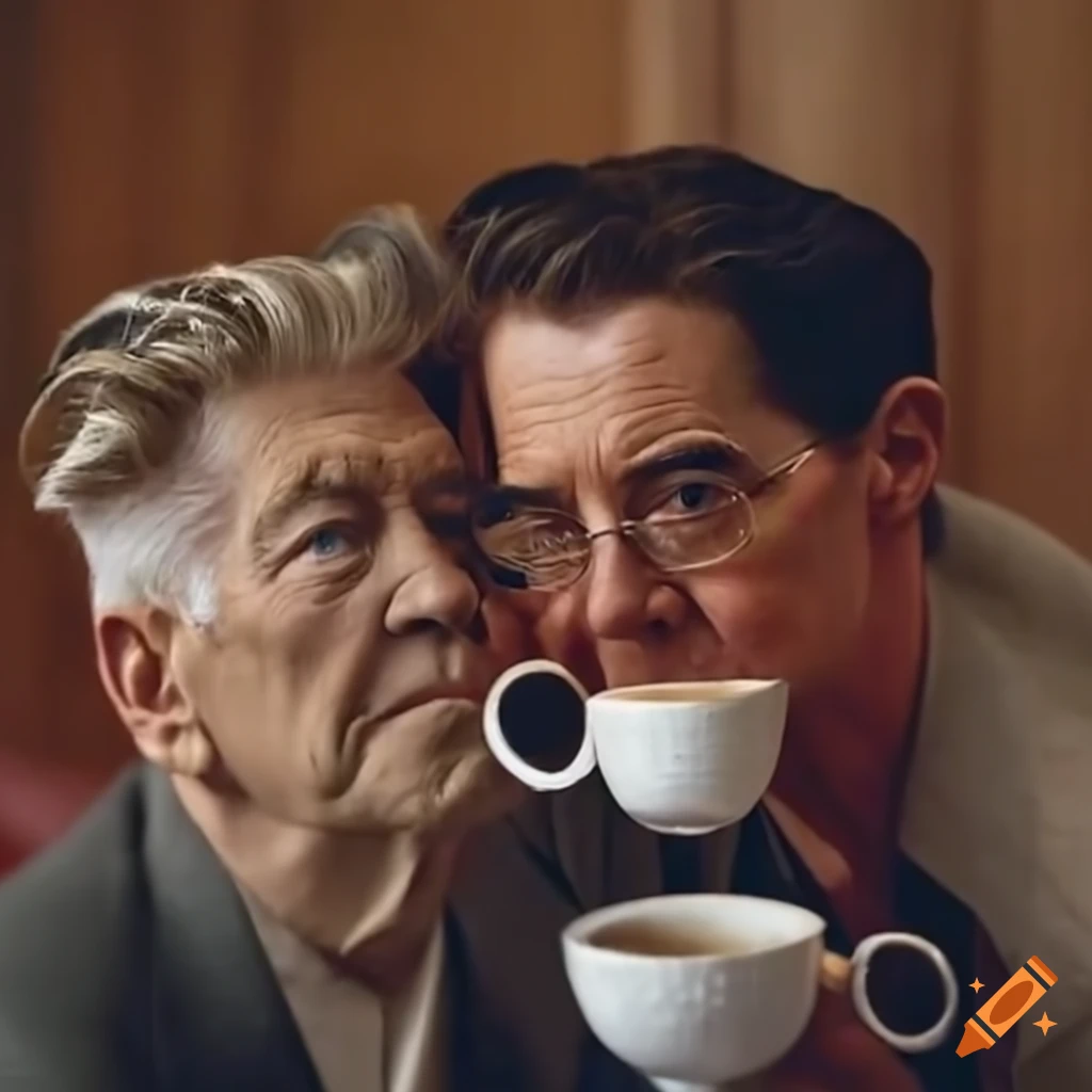 David Lynch and Kyle Maclachlan enjoying coffee in the lodge in Twin Peaks