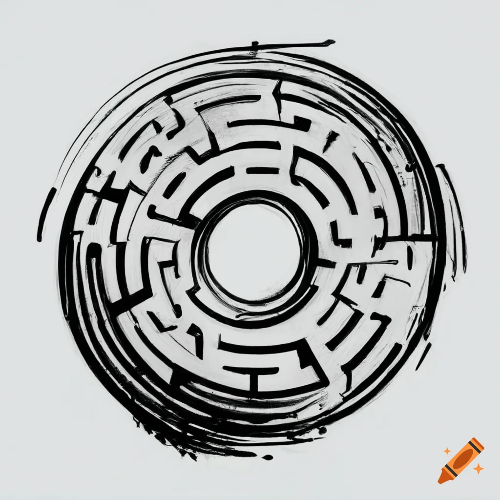 Black and white drawing with the word 'Mots(aux)' in a maze background