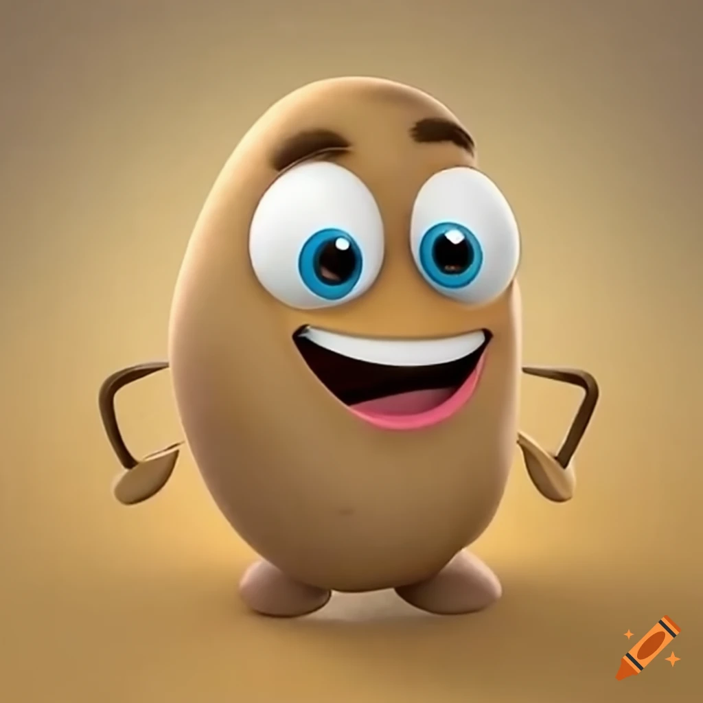 Cute potato character writing a letter in a classroom