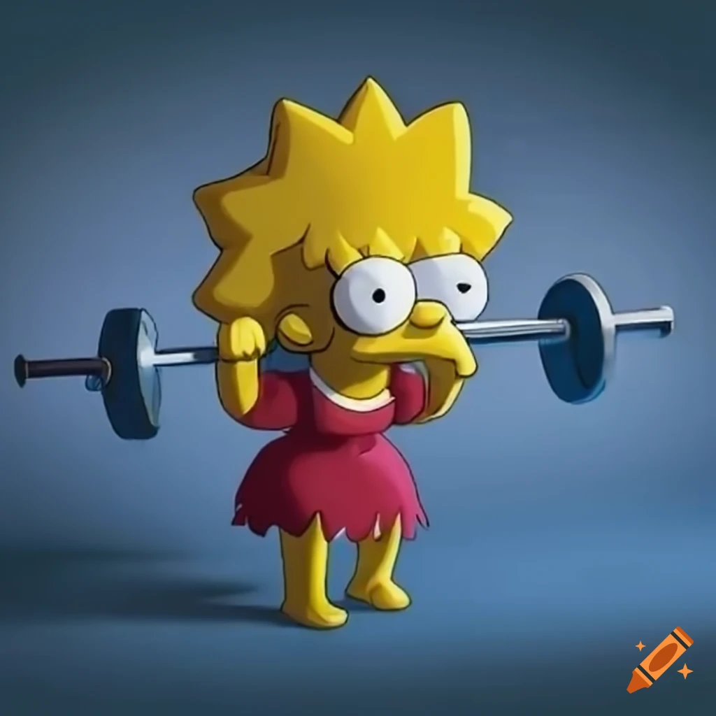 Lisa Simpson lifting heavy weights at the gym