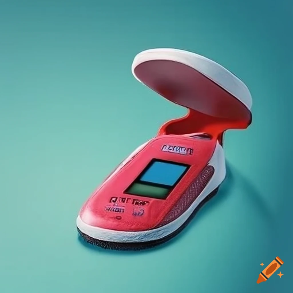 Running shoe next to a shoe horn and a digital scale on Craiyon