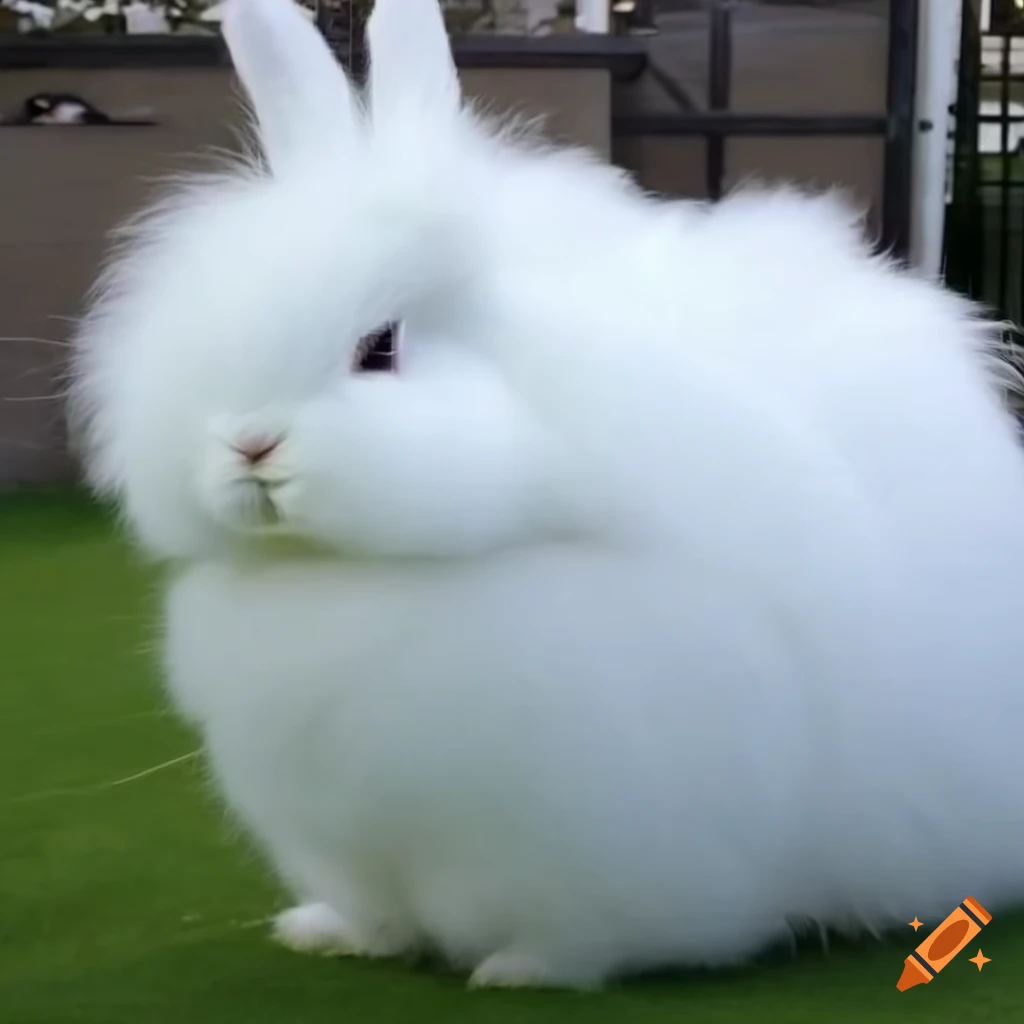 White French Rabbit Adorable white French Angora Rabbit with hidden paws on Craiyon