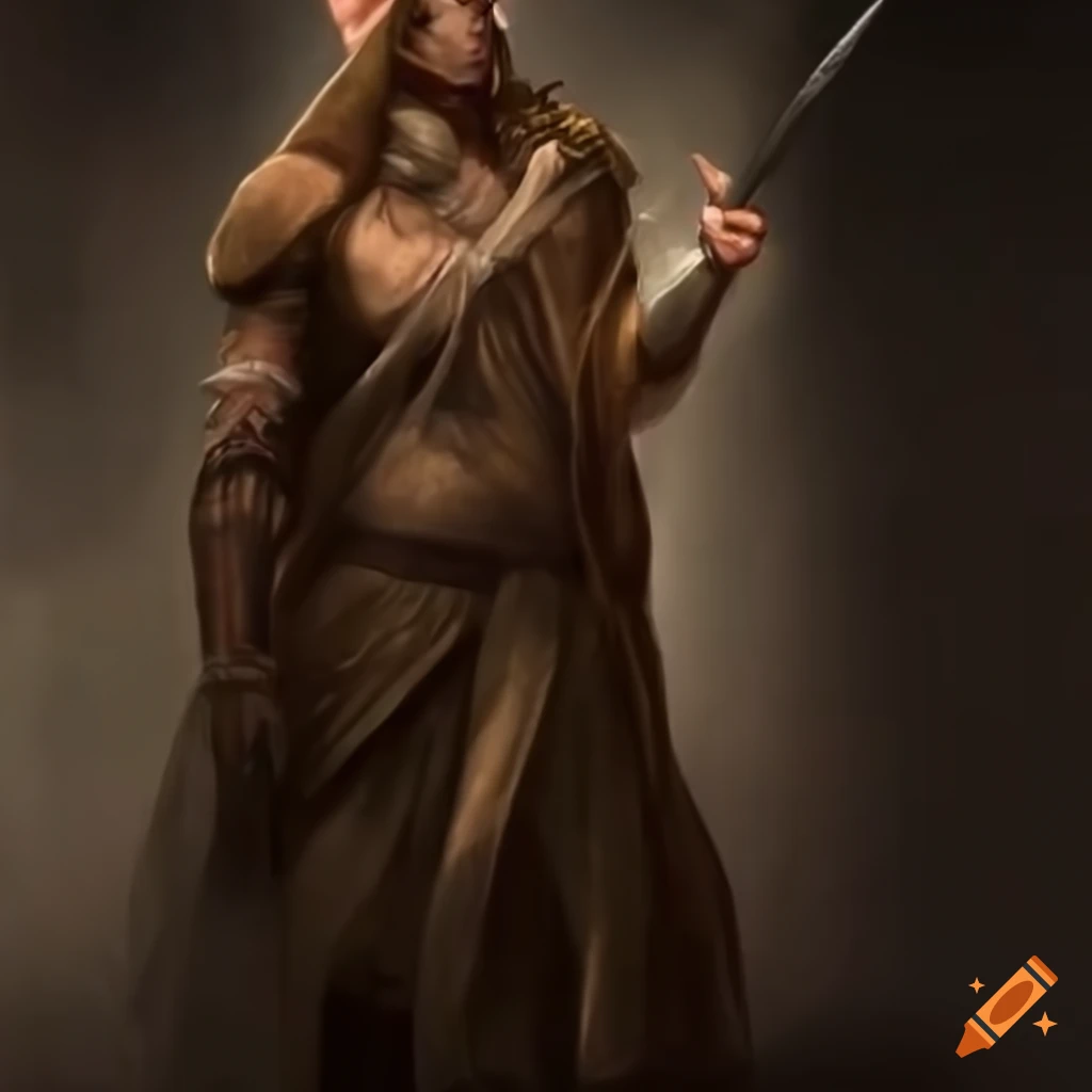 Mysterious male elf with a rapier wandering in the sandy desert