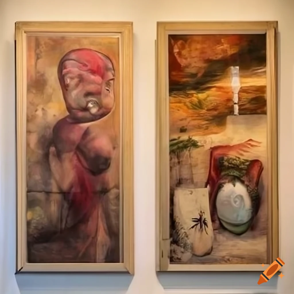 Bizarre and thought-provoking artwork in a captivating gallery setting