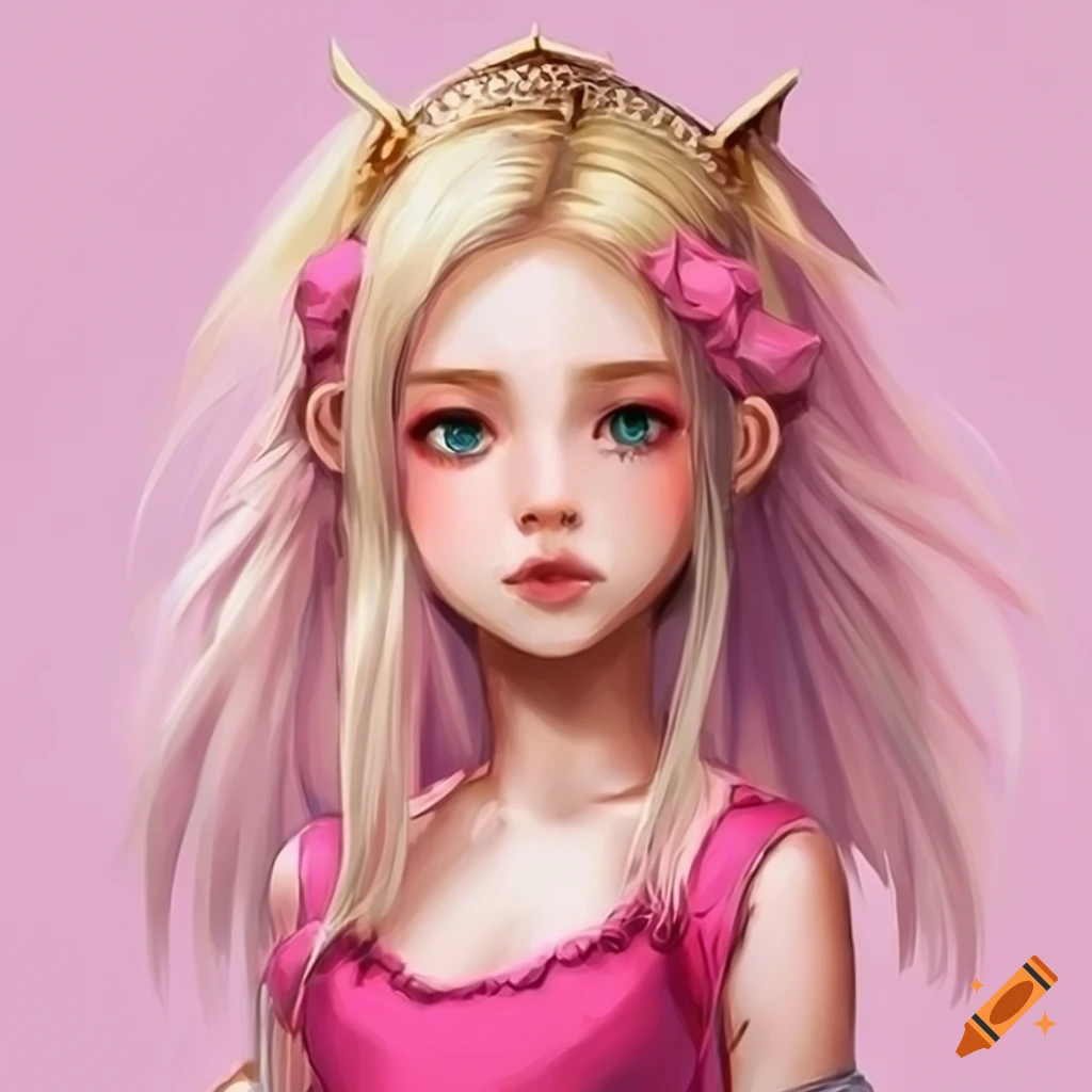 Blonde girl in pink dress with simple jrpg style portrait on Craiyon