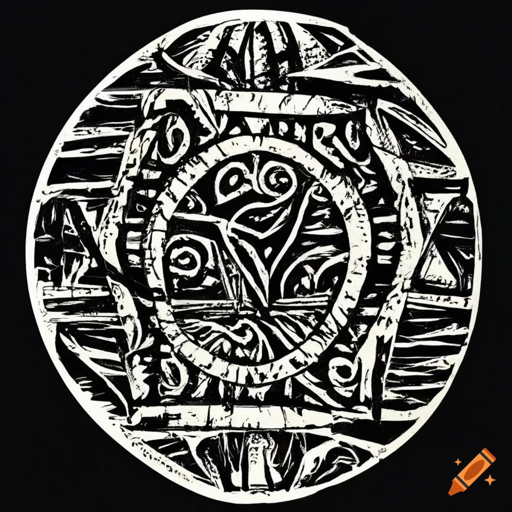 Filipino tribal woodcut print style stamps in black and white