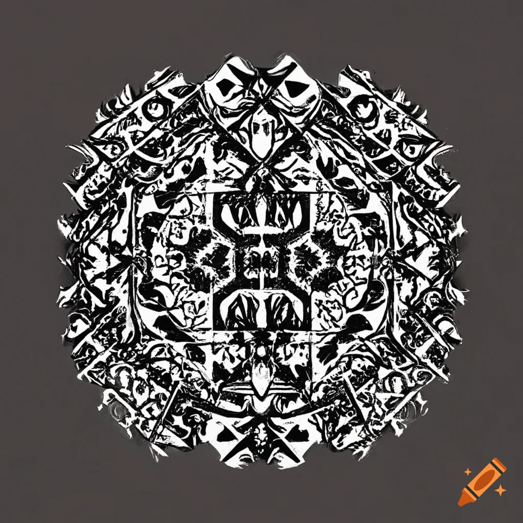 Black and white geometric postal stamp with Filipino tribal motifs