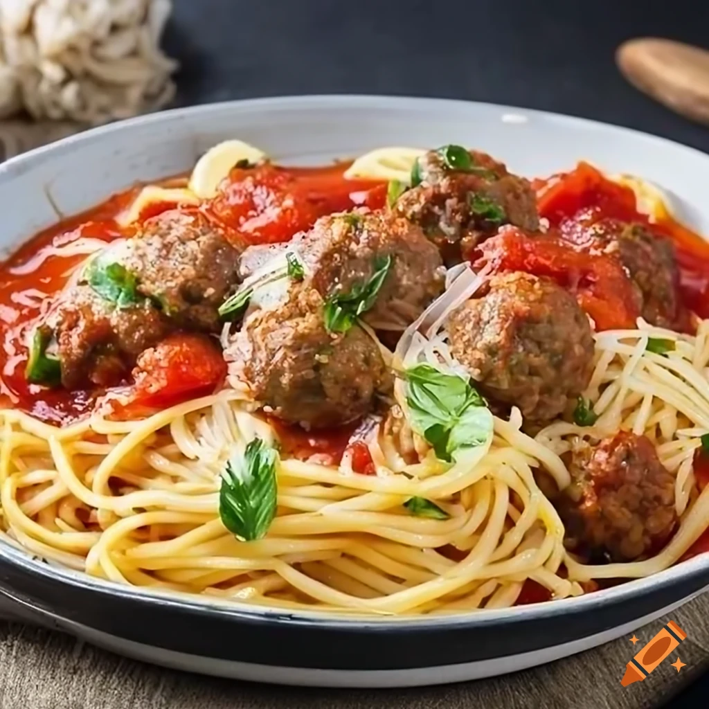Spaghetti with meatballs and red sauce in professional food photography