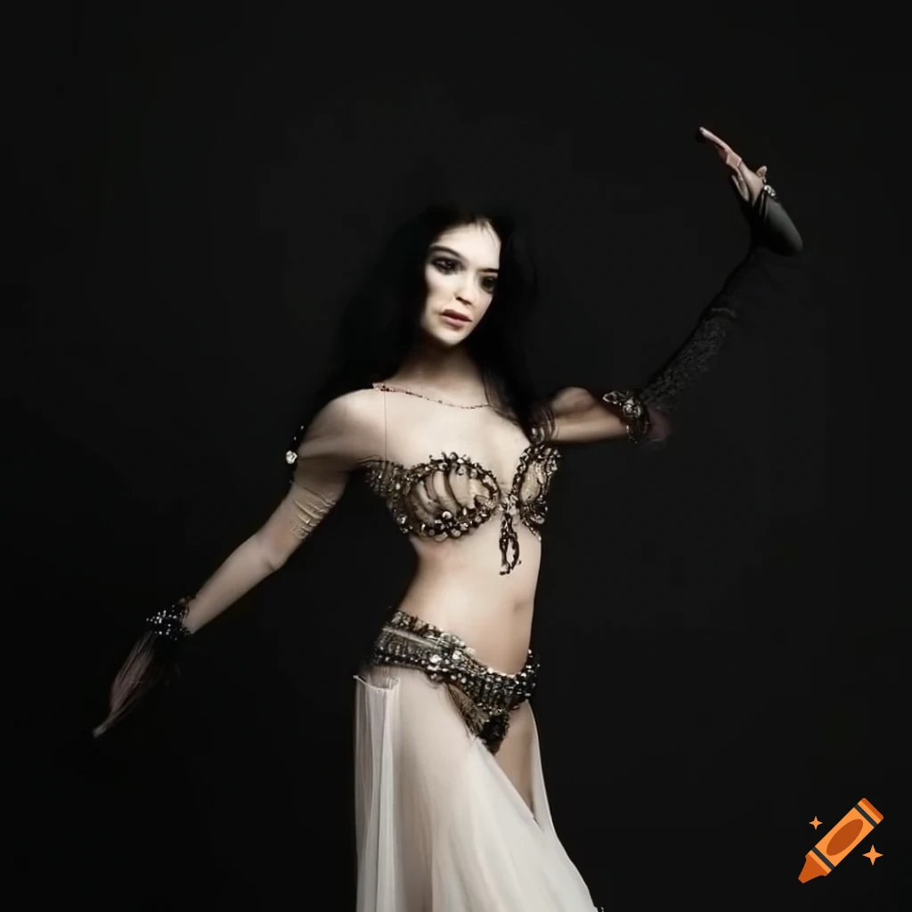 Portrait of Julia Ebner in an elegant belly dancing costume with expressive emotions