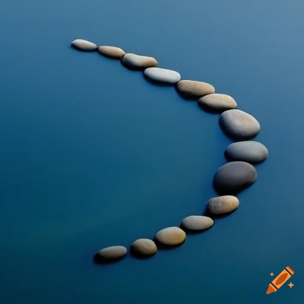 Smooth pebbles forming a path across tranquil water