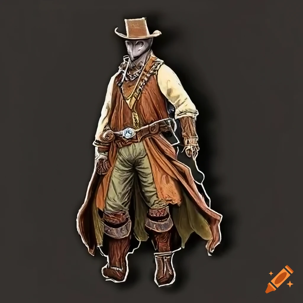 Desert gunslinger in sun-bleached leathers and weathered hat