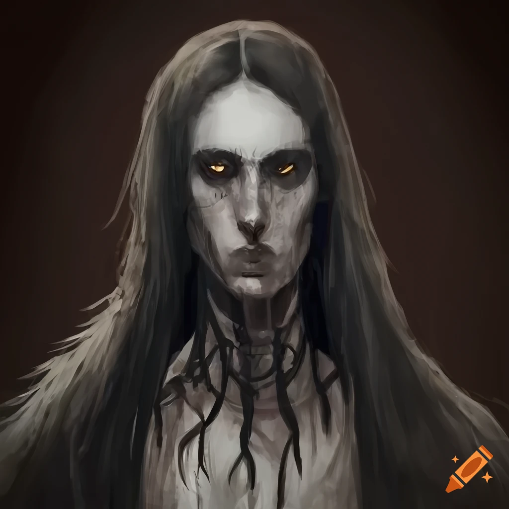 Lovecraftian-style pale figure in ancient robes and bone clothing