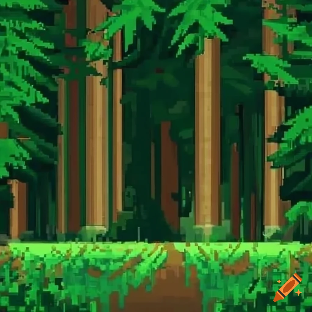 Medieval Japan with bamboo forest pixel art setting, reminiscent of a game starter