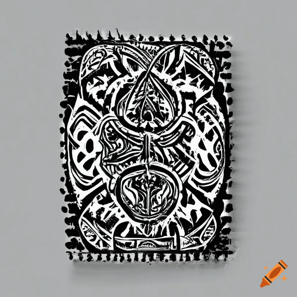 Filipino tribal woodcut print style stamps in black and white