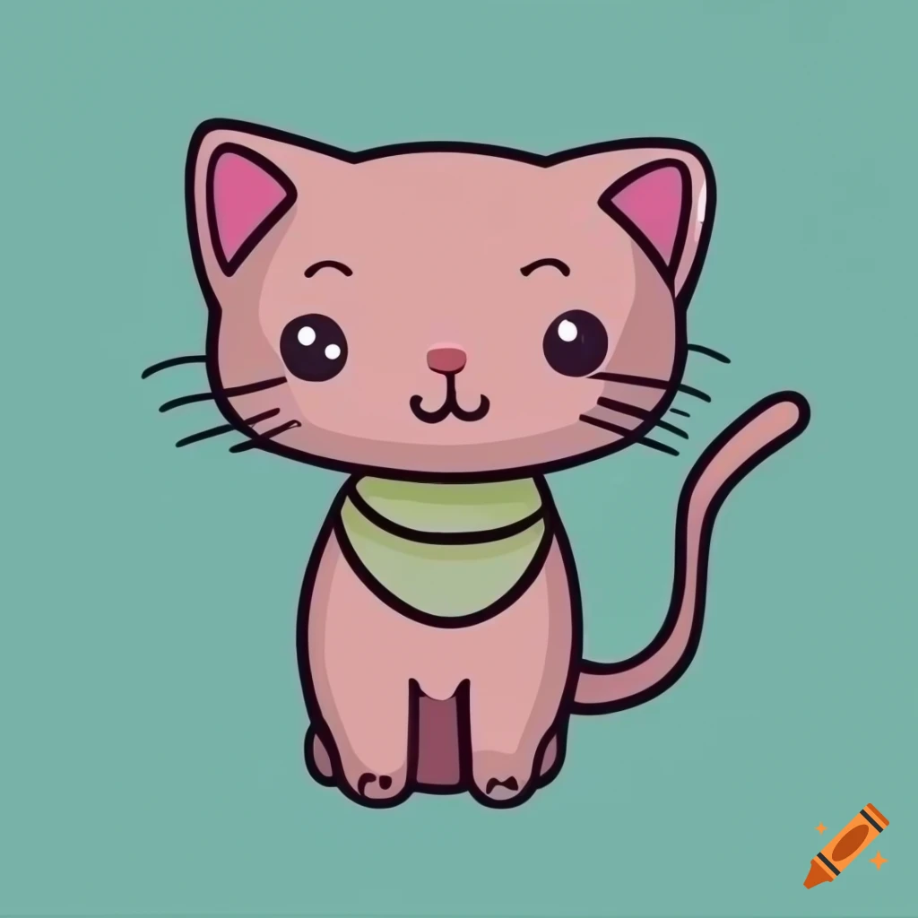 Kawaii cat with bright pastel colors and bold thick outline in 2D vector style