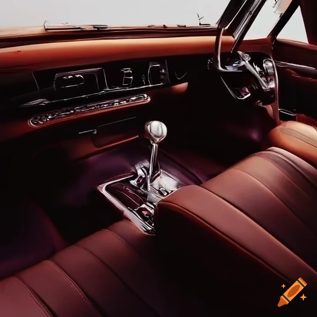 Interior of a classic car, view from the passenger seat, empty car