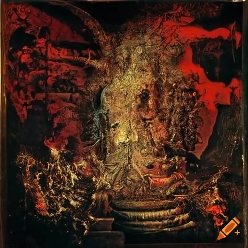 Baroque baron in a chaotic underworld landscape inspired by various artistic styles