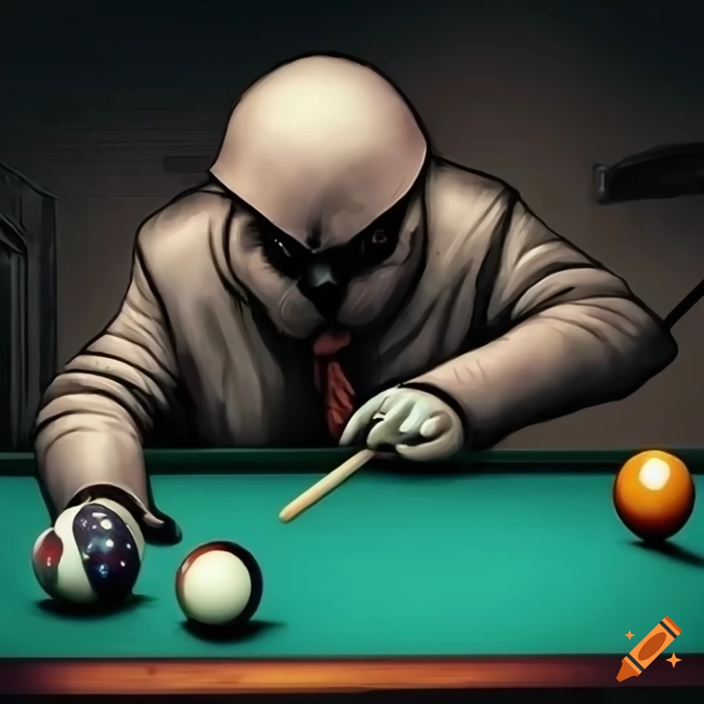 Gangster cats playing billiards in a realistic setting