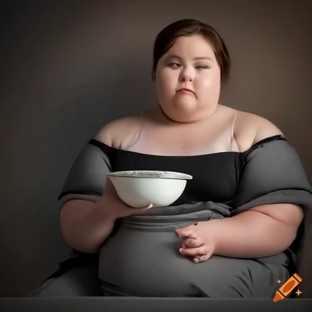 Chubby woman holding a bowl