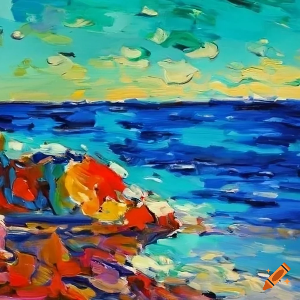 Seaside painted in Fauvist style with vibrant colors