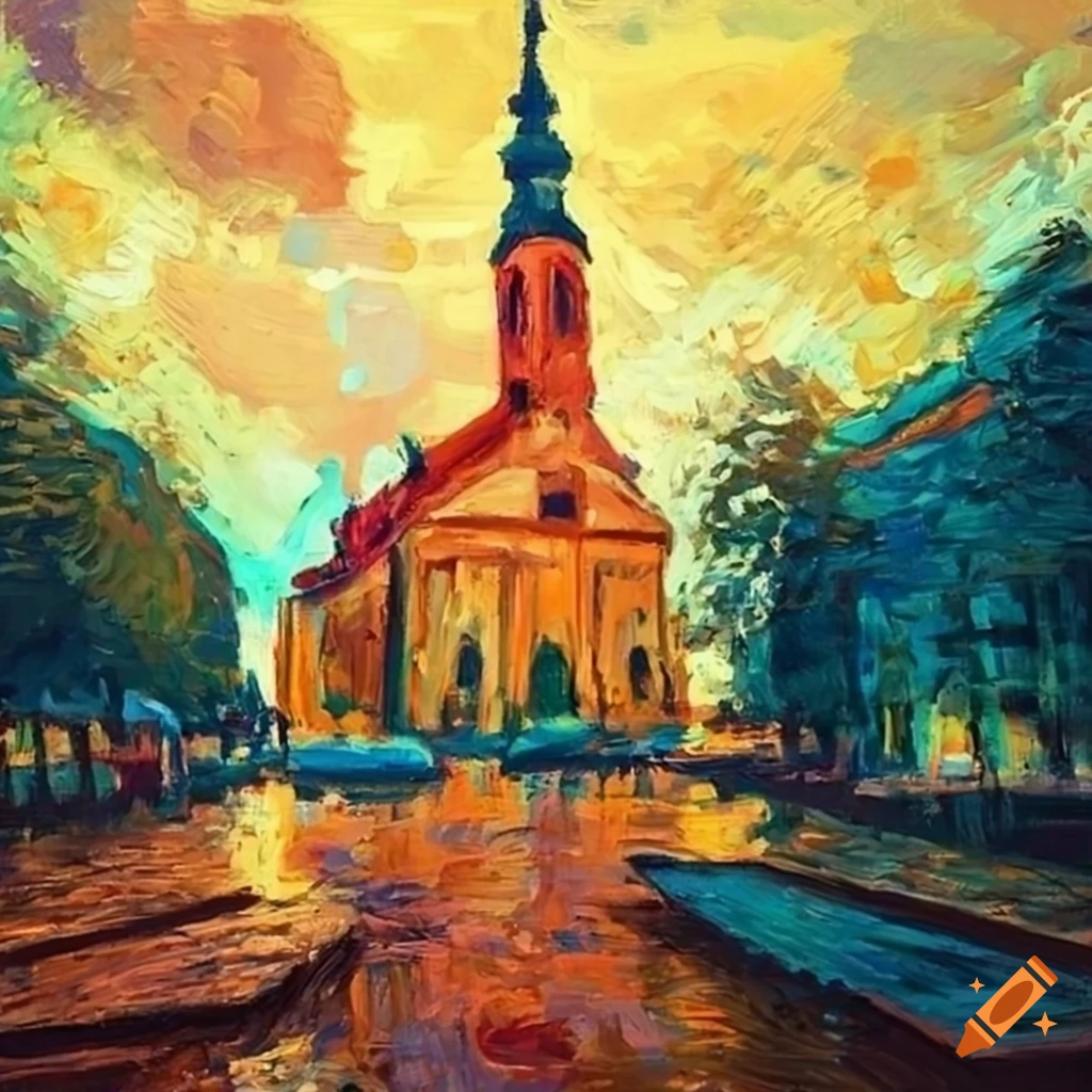 Abstract van gogh style painting of vilnius city architecture and ...