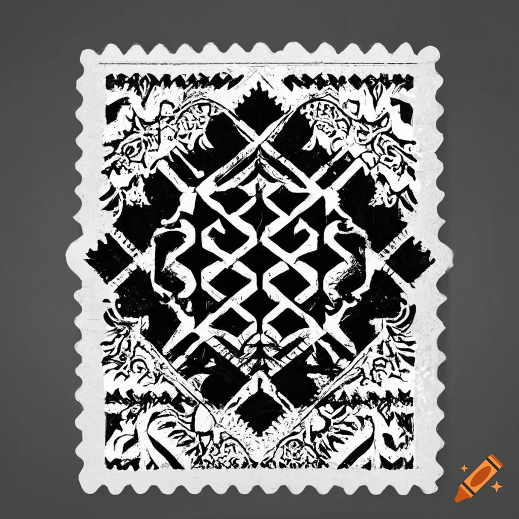 Black and white geometric postal stamp with Filipino tribal motifs