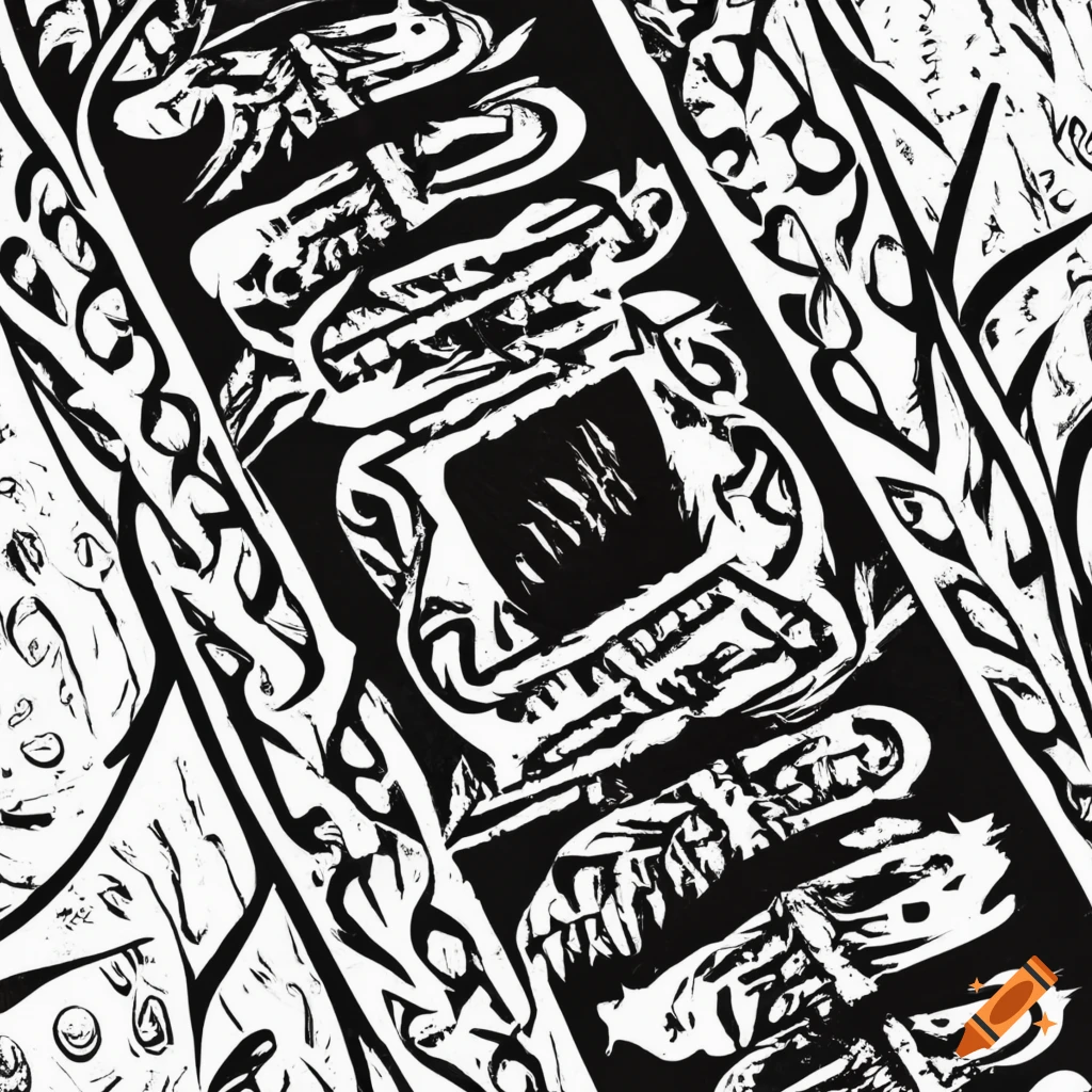 Filipino tribal inspired woodcut print style stamps in black and white