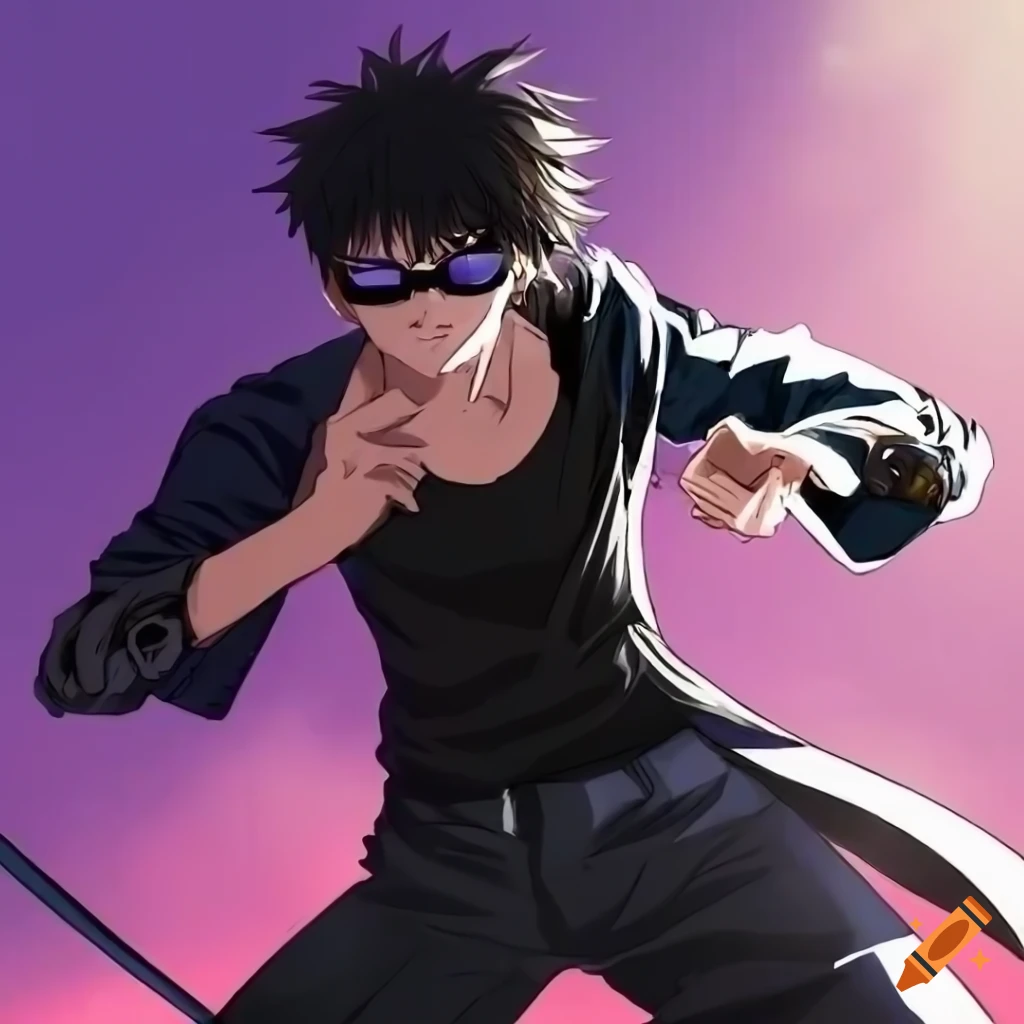 Superhero anime guy with sunglasses and a big sword