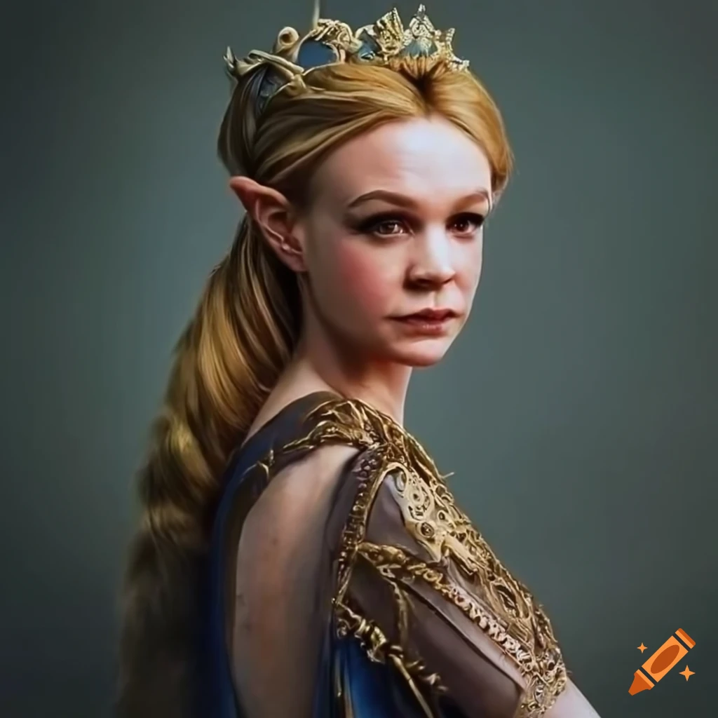 Carey Mulligan as Princess Zelda in stunning outfit, hyperrealistic painting