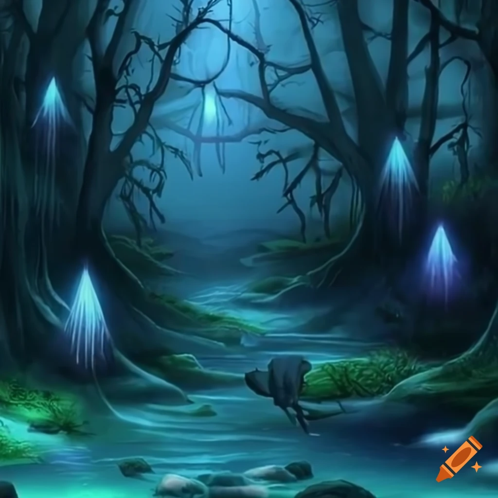 Magical forest at night