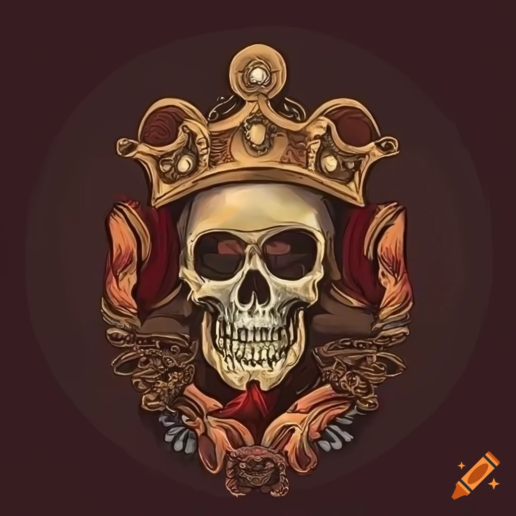 Emblem of a crowned skull in pirate style design