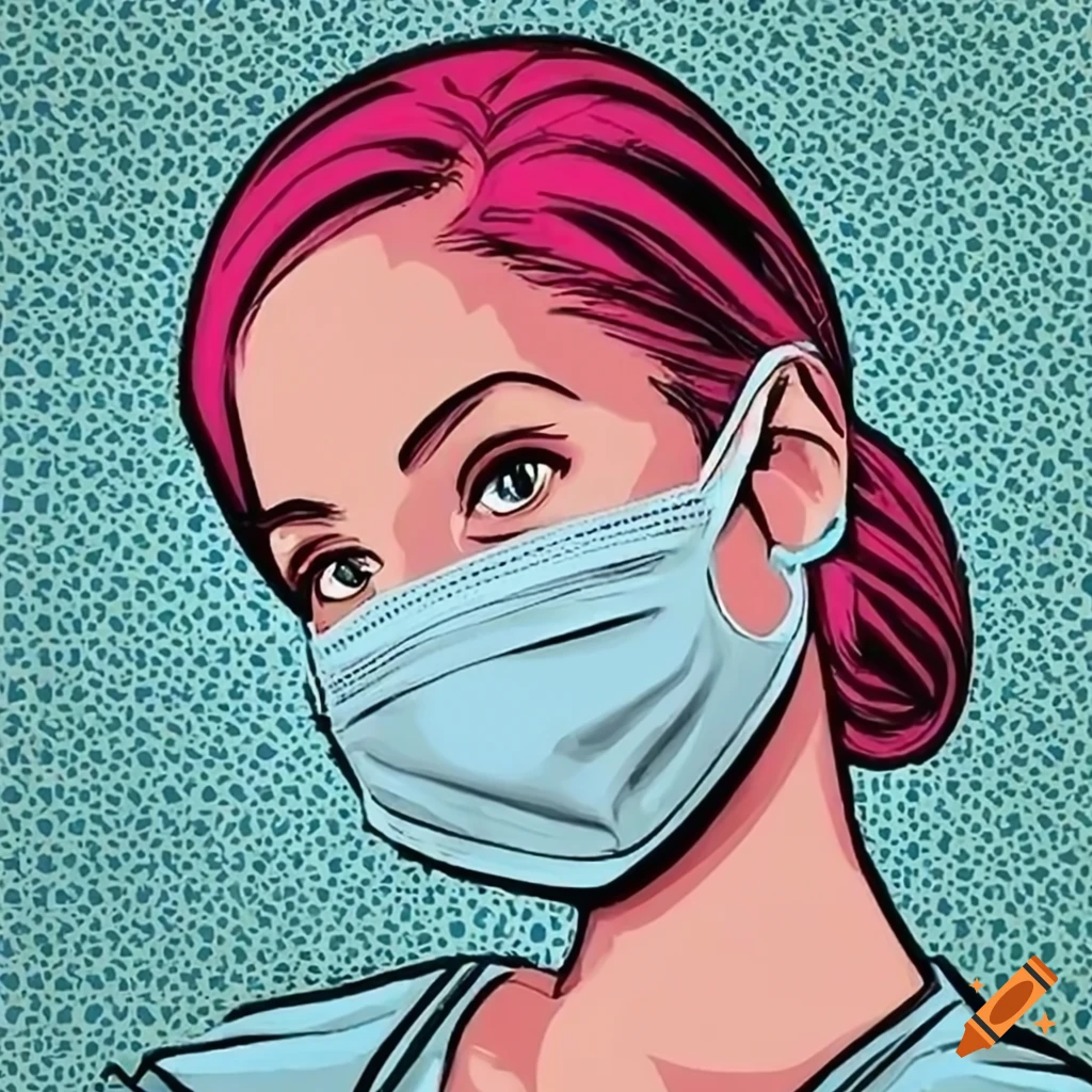Young nurse in pop art style wearing a medical mask