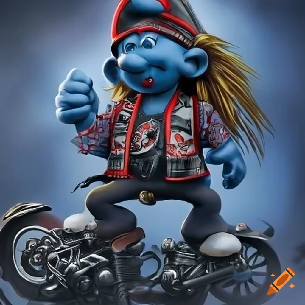 Biker Smurf character with a tough attitude