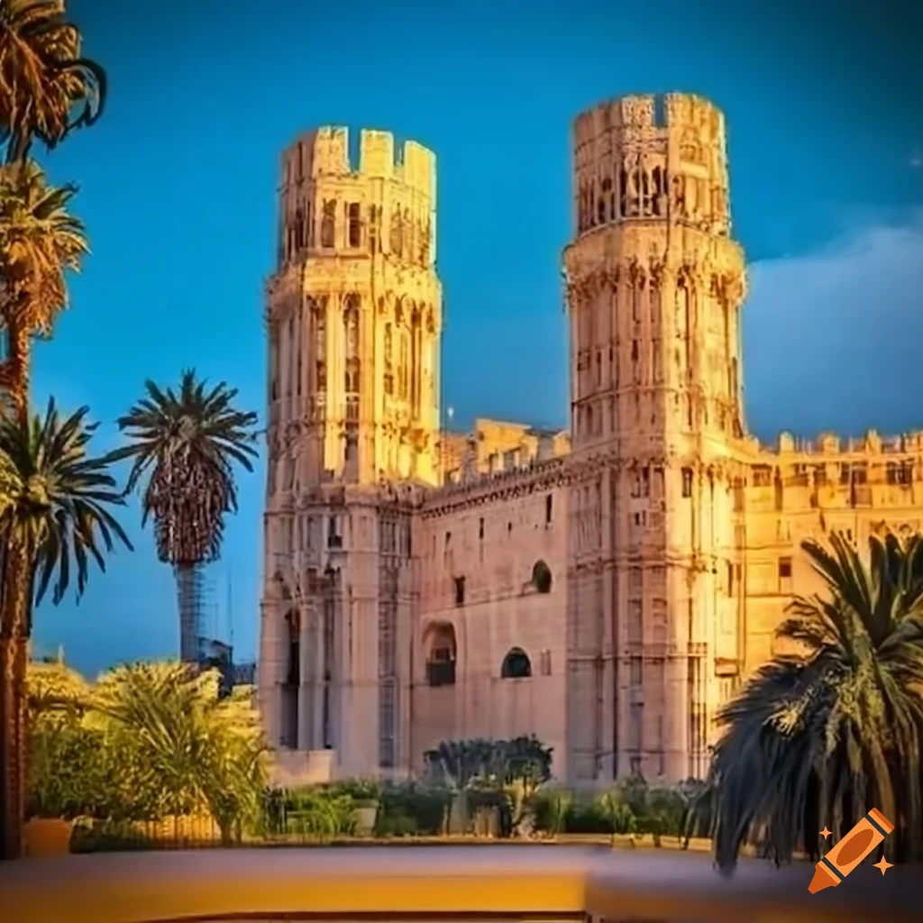 Valencia parliamentary building inspired by Serranos Towers with palm groves
