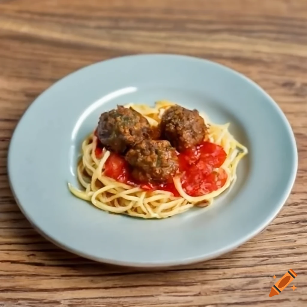 Miniature spaghetti with meatballs and red sauce diorama