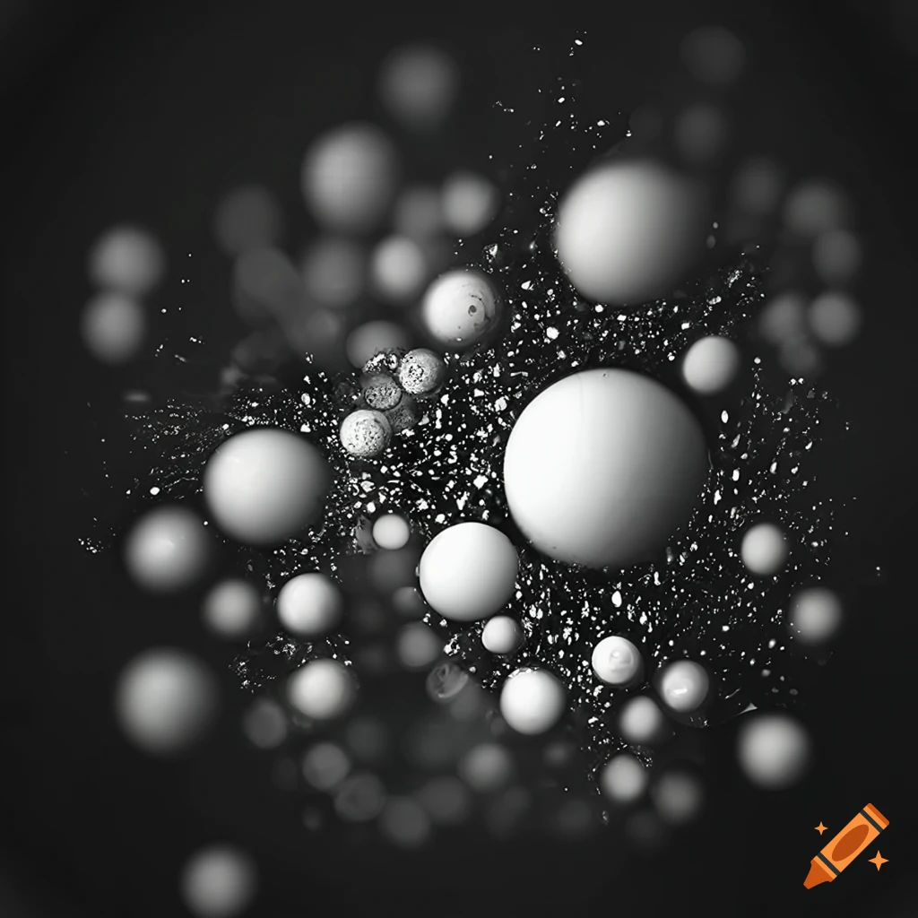 High-resolution abstract black and white artwork with bright spheres ...