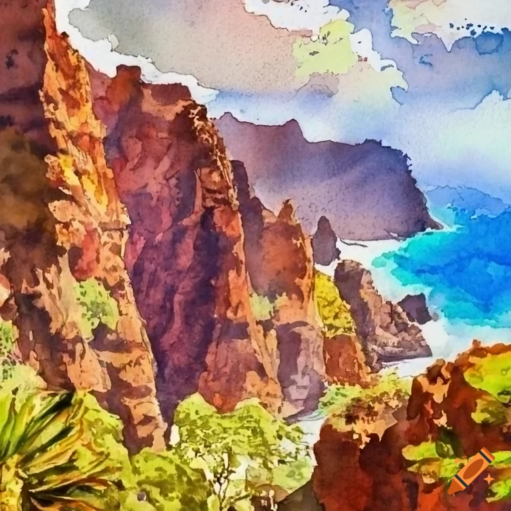 Watercolor painting of the Masca Gorge in Tenerife