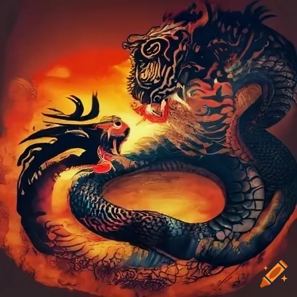 Vibrant Chinese painting of Five Elements Animals in Wu Universe