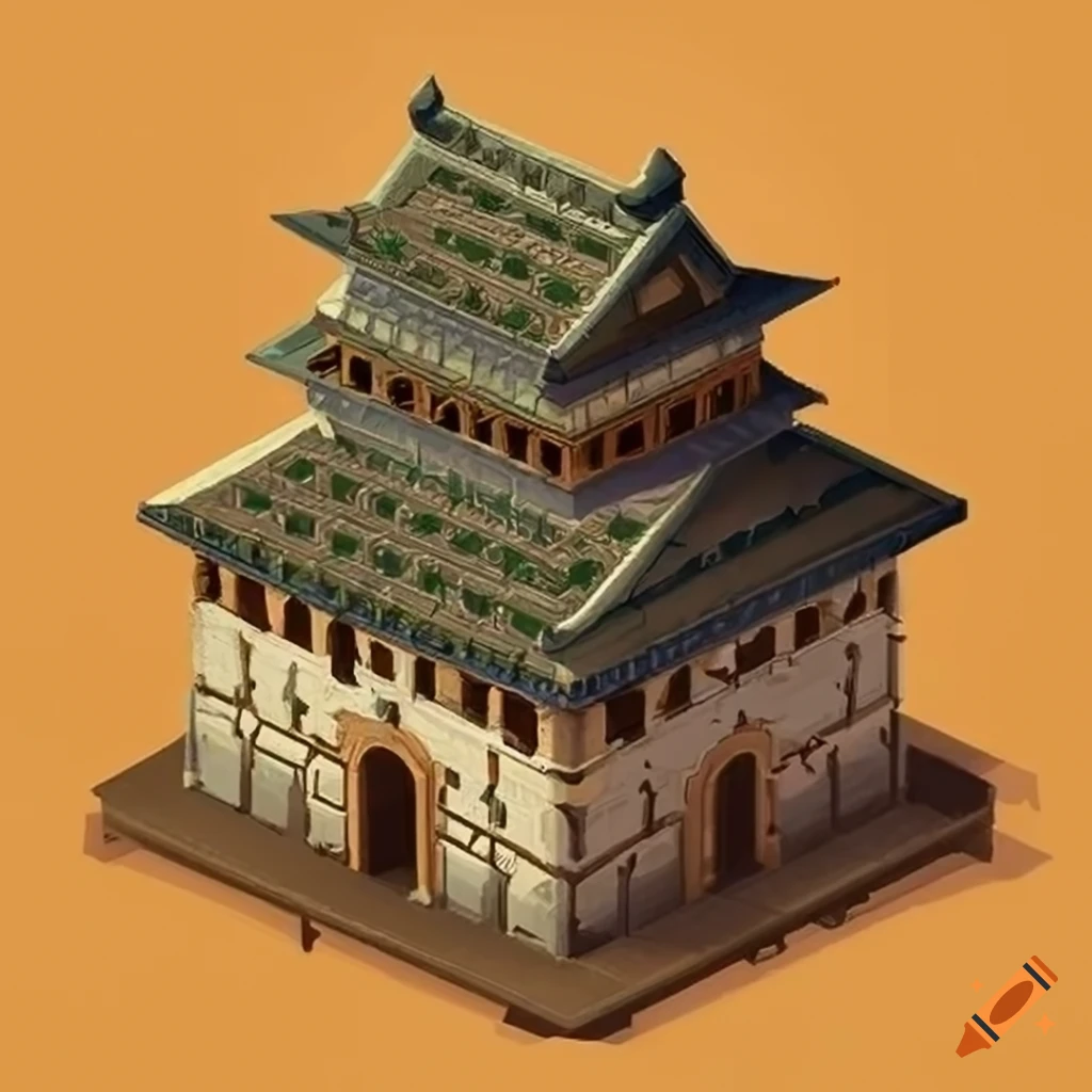 Isometric Asian fortress in a 2D game