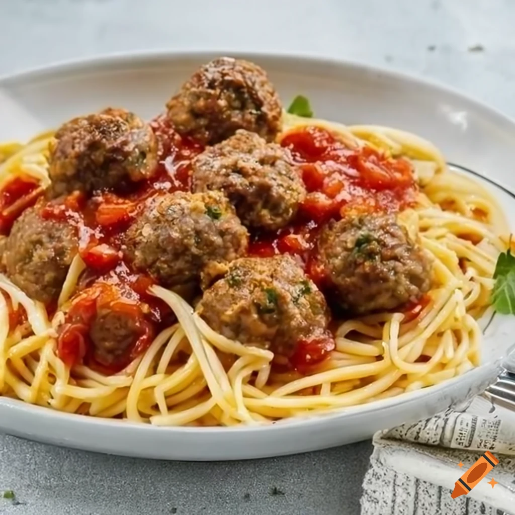 Spaghetti with meatballs and red sauce in professional food photography