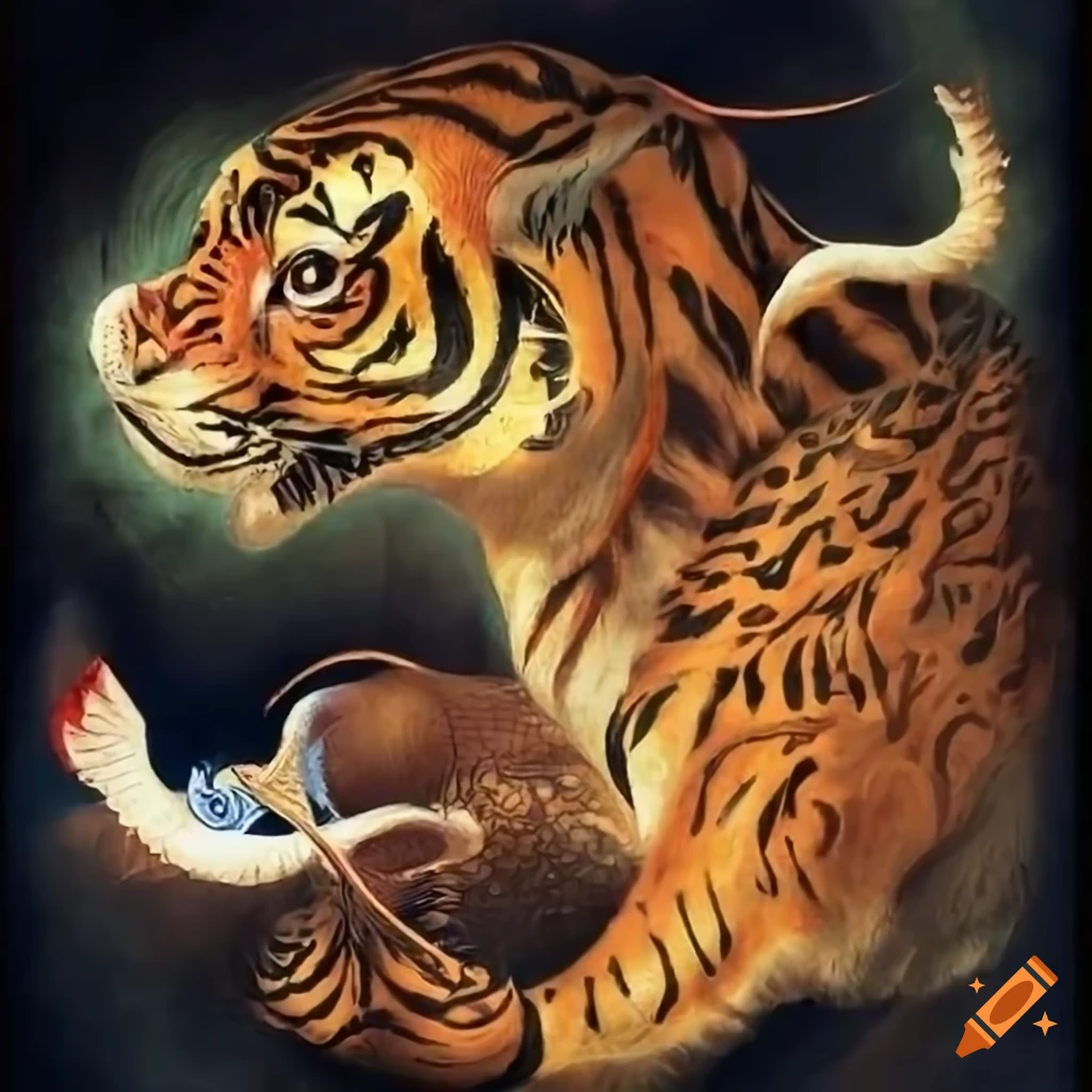 Vibrant Chinese painting of Five Elements Animals in Wu Universe