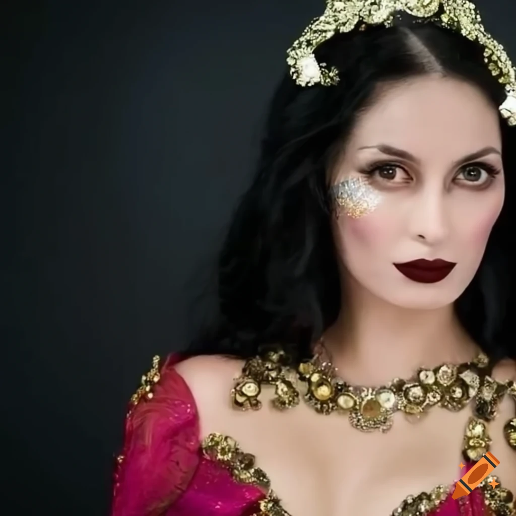 Portrait of Julia Ebner in an elegant belly dancing costume with expressive emotions
