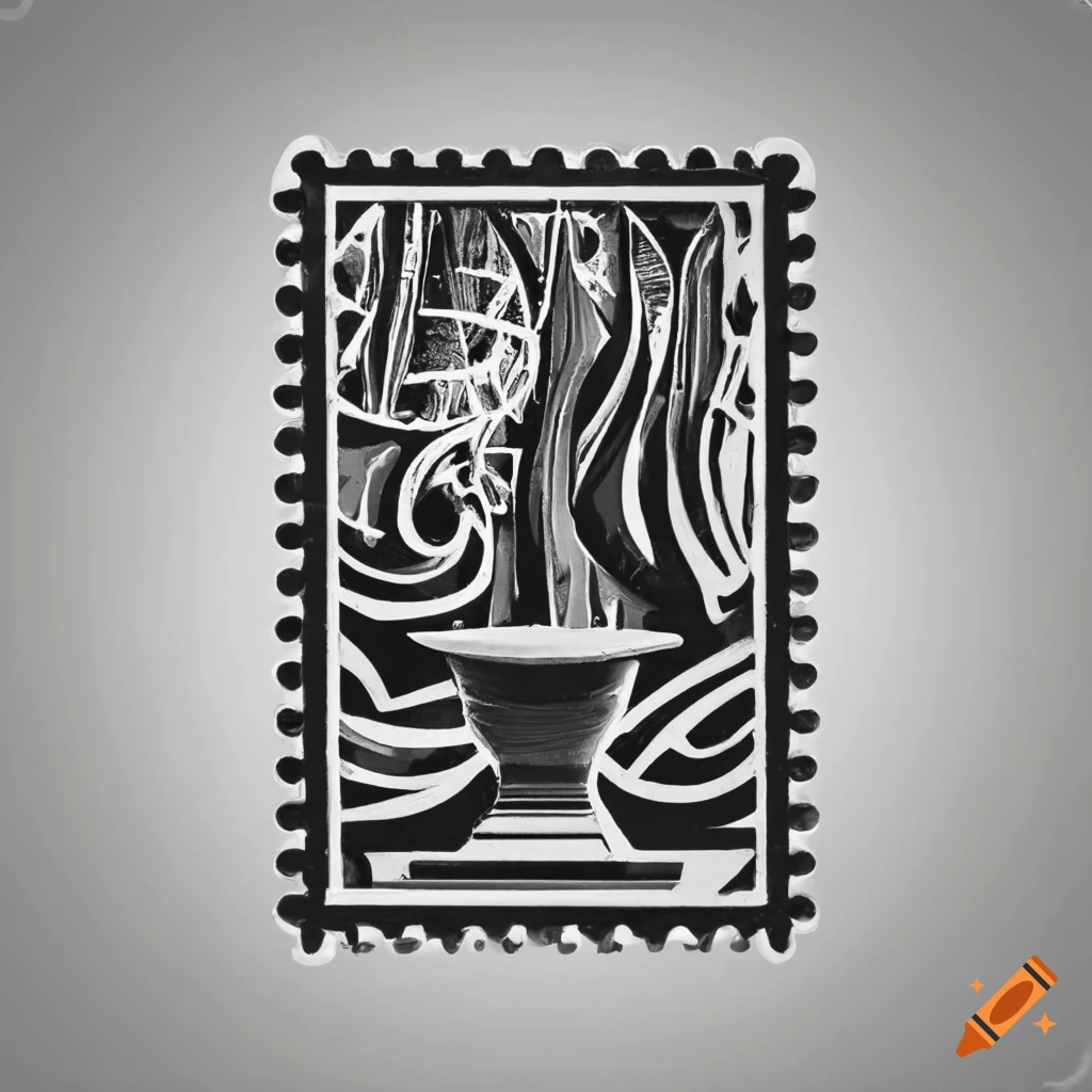 Tribal designs of traditional Filipino blacksmith on a postal stamp in black and white