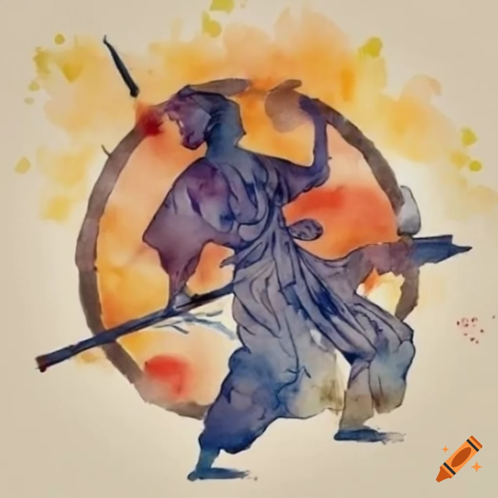 Kyokushin warrior at sunset in a bamboo forest in Japan - Yoshitaka Amano style